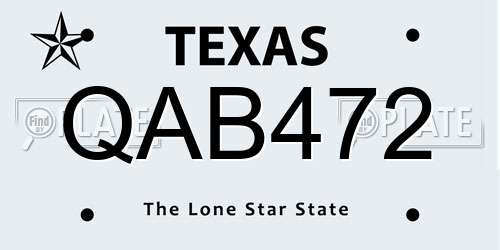QAB472 Texas License Plate