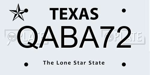 QABA72 Texas License Plate