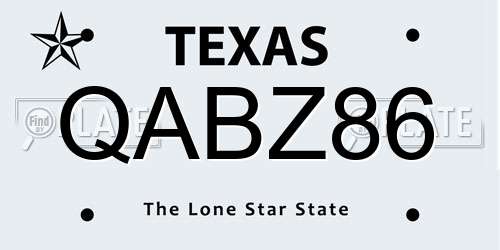 QABZ86 Texas License Plate