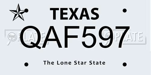 QAF597 Texas License Plate