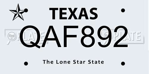 QAF892 Texas License Plate