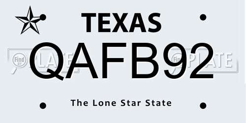 QAFB92 Texas License Plate