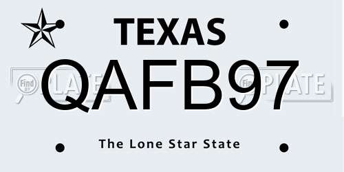 QAFB97 Texas License Plate