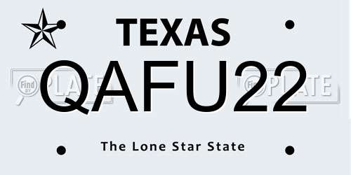 QAFU22 Texas License Plate