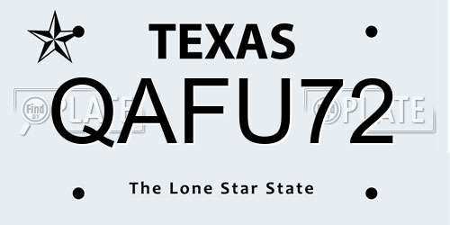 QAFU72 Texas License Plate