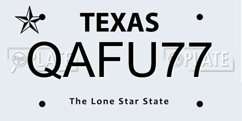 QAFU77 Texas License Plate