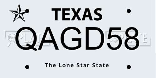 QAGD58 Texas License Plate