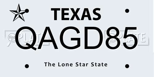 QAGD85 Texas License Plate