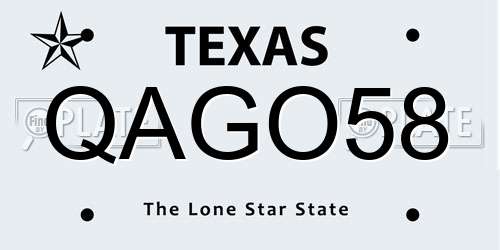 QAGO58 Texas License Plate