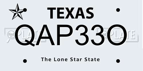 QAP33O Texas License Plate