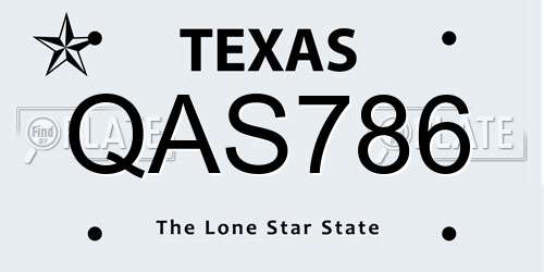 QAS786 Texas License Plate