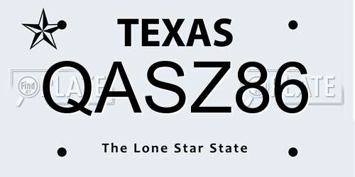QASZ86 Texas License Plate
