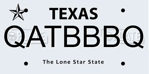 QATBBBQ Texas License Plate