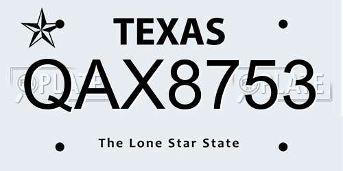 QAX8753 Texas License Plate
