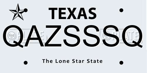 QAZSSSQ Texas License Plate