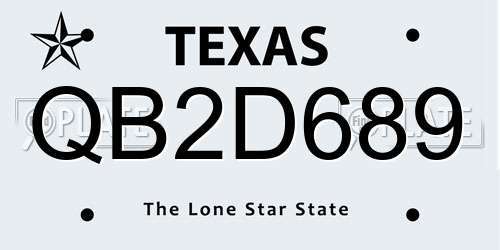 QB2D689 Texas License Plate
