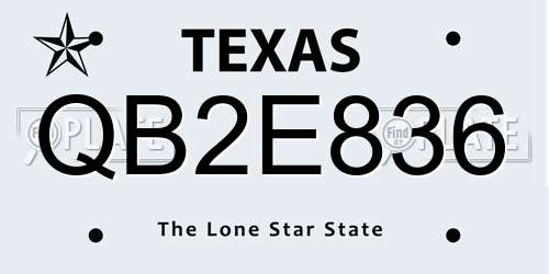 QB2E836 Texas License Plate
