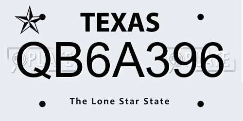 QB6A396 Texas License Plate