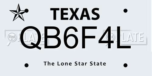 QB6F4L Texas License Plate