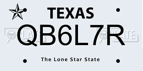 QB6L7R Texas License Plate
