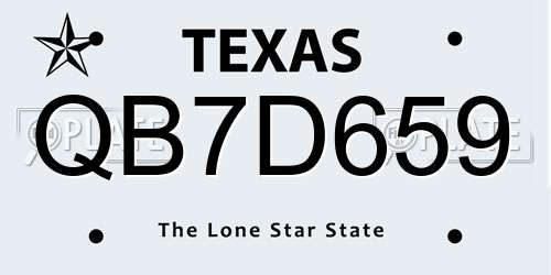 QB7D659 Texas License Plate