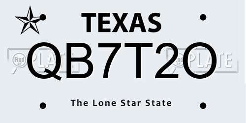 QB7T2O Texas License Plate