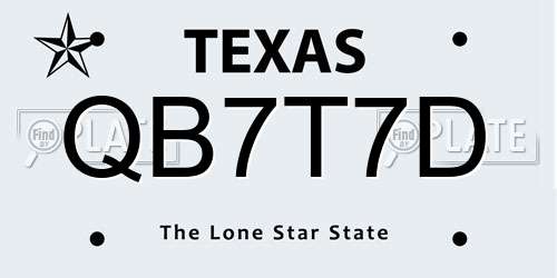 QB7T7D Texas License Plate