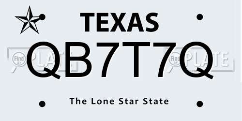 QB7T7Q Texas License Plate