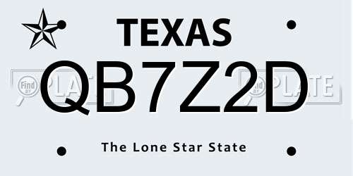 QB7Z2D Texas License Plate