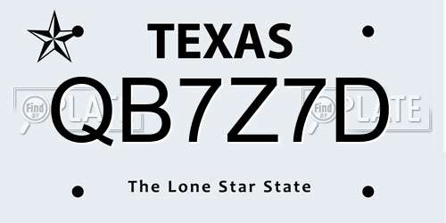 QB7Z7D Texas License Plate