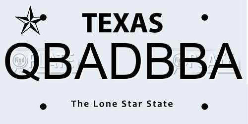 QBADBBA Texas License Plate