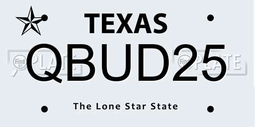 QBUD25 Texas License Plate