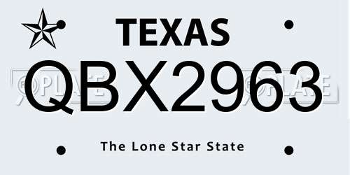 QBX2963 Texas License Plate