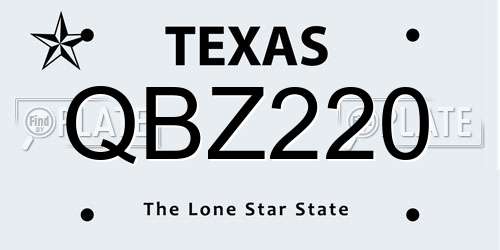 QBZ220 Texas License Plate
