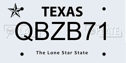 QBZB71 Texas License Plate