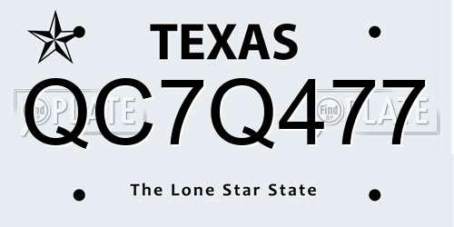 QC7Q477 Texas License Plate
