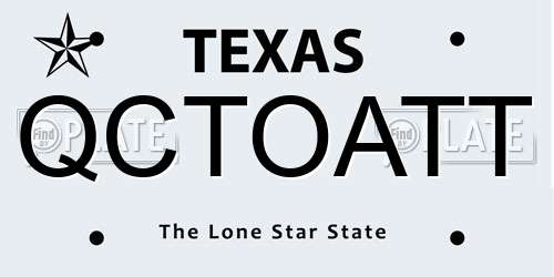 QCTOATT Texas License Plate