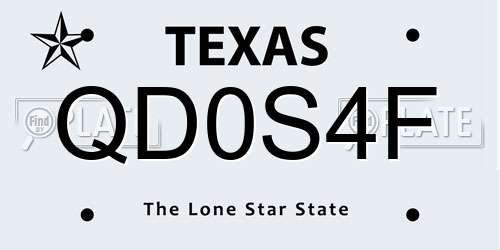 QD0S4F Texas License Plate