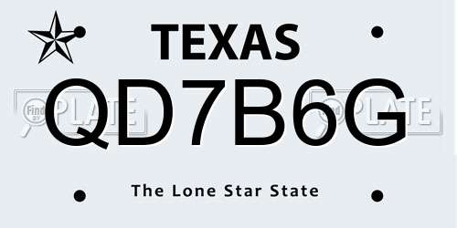 QD7B6G Texas License Plate