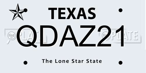QDAZ21 Texas License Plate
