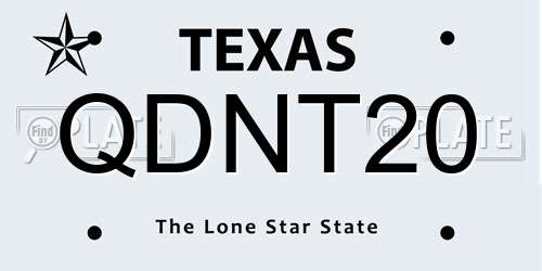 QDNT20 Texas License Plate