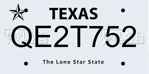 QE2T752 Texas License Plate