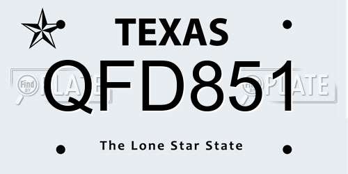 QFD851 Texas License Plate