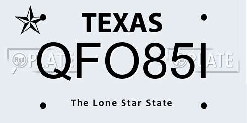 QFO85I Texas License Plate