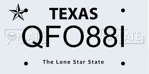 QFO88I Texas License Plate