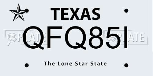 QFQ85I Texas License Plate