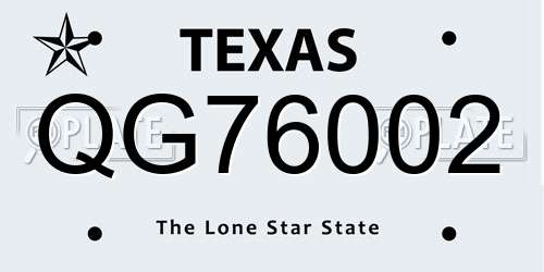 QG76002 Texas License Plate