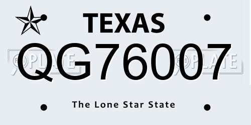 QG76007 Texas License Plate