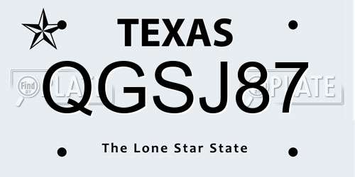 QGSJ87 Texas License Plate