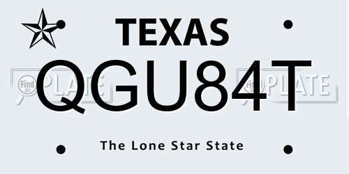 QGU84T Texas License Plate